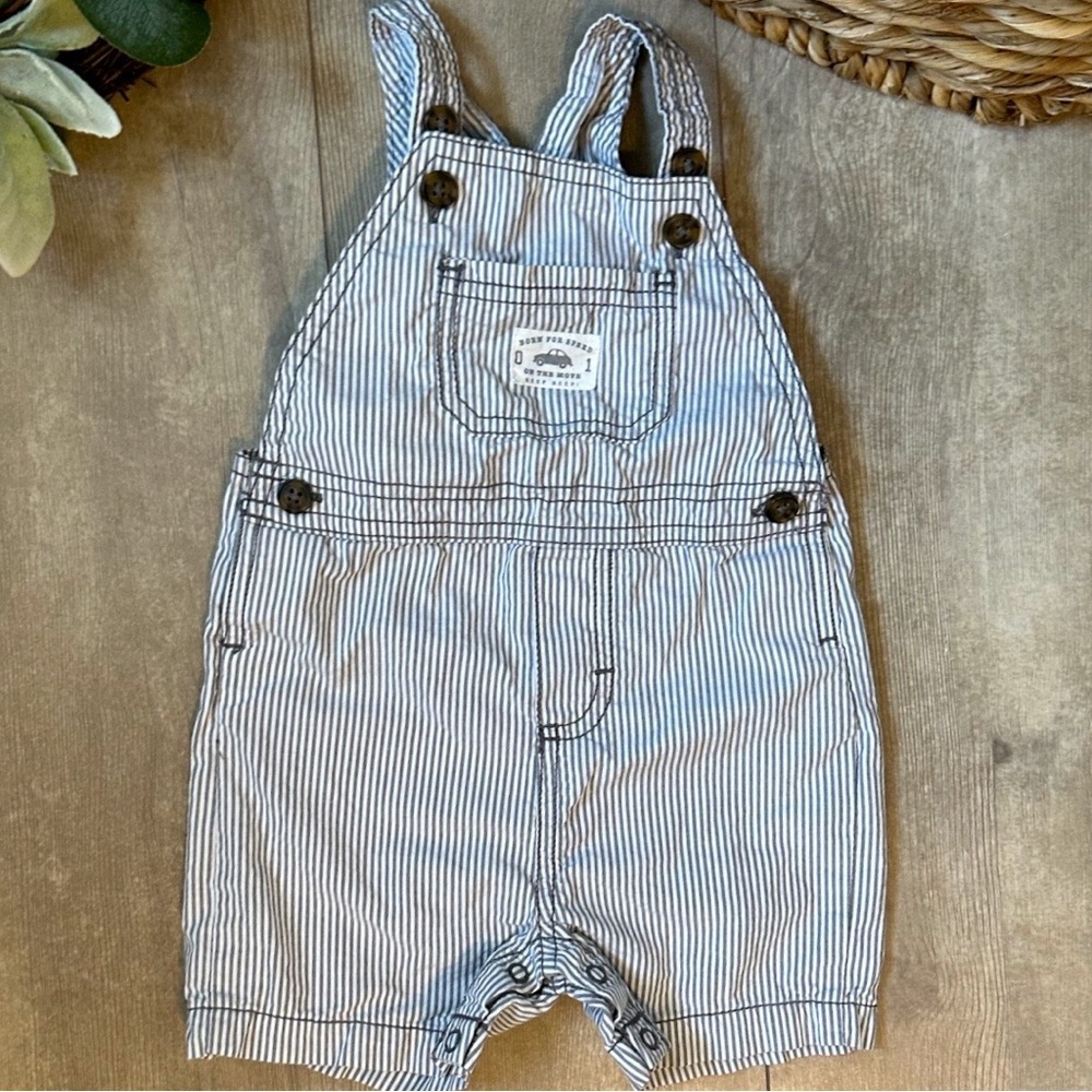 Carter’s Striped Baby Toddler Boy Overalls Shortalls ‘born for speed’ pocket